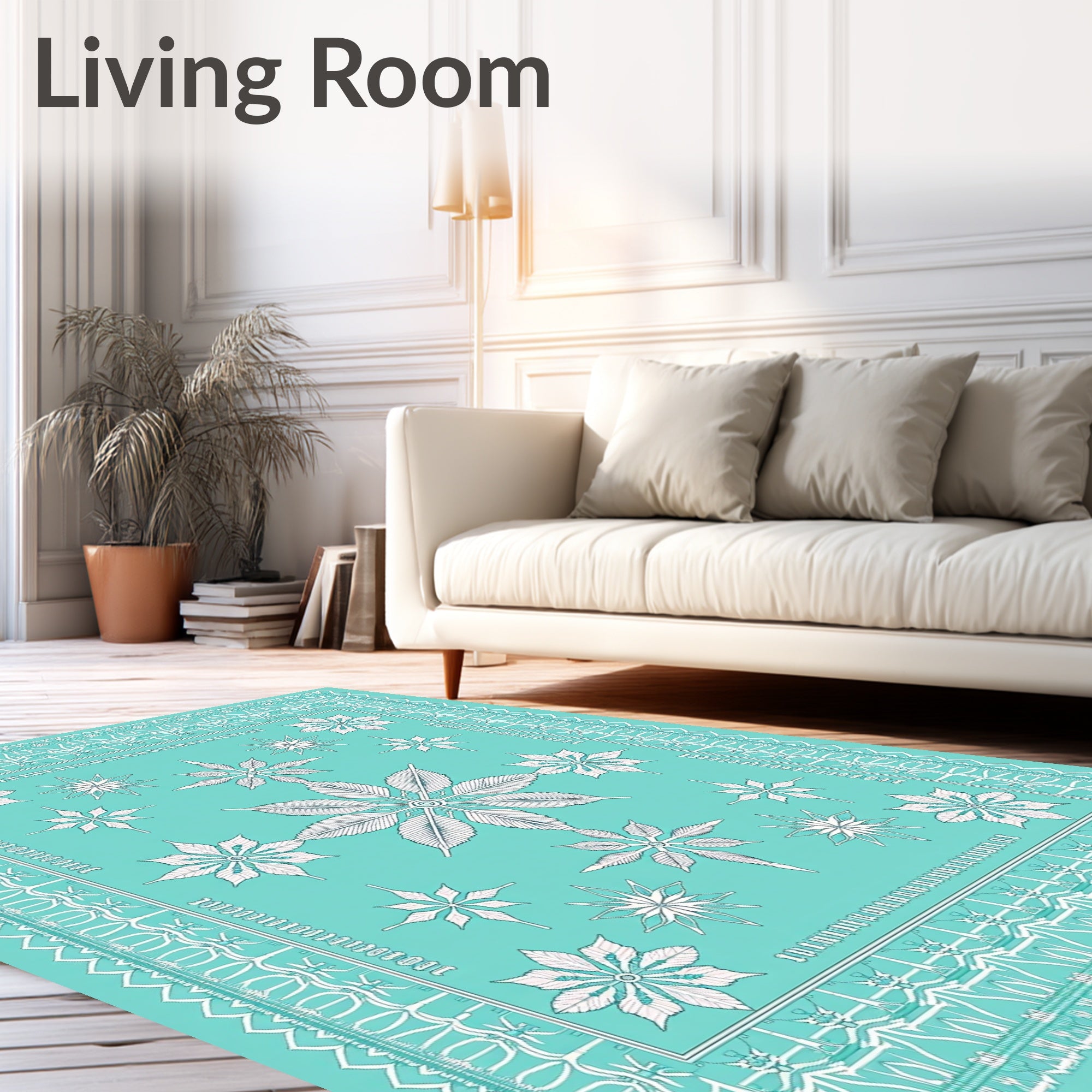 Turquoise White Starburst Floral Mandala Rug