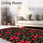 Red Poinsettia Floral Berry Garland Rug