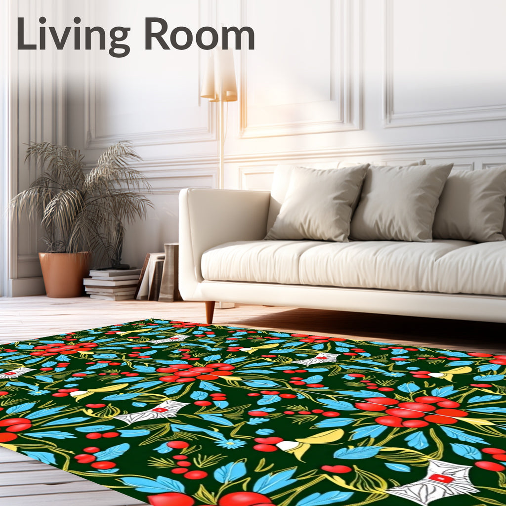 Emerald Red Blue Leafy Vine Art Rug