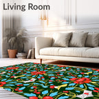 Emerald Red Blue Leafy Vine Art Rug