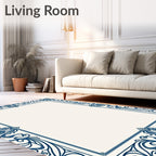 Ornate Deep Blue Floral Scroll Frame Rug
