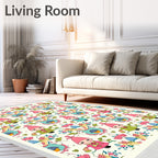 Whimsical Figure Floral Repeating Pattern Rug