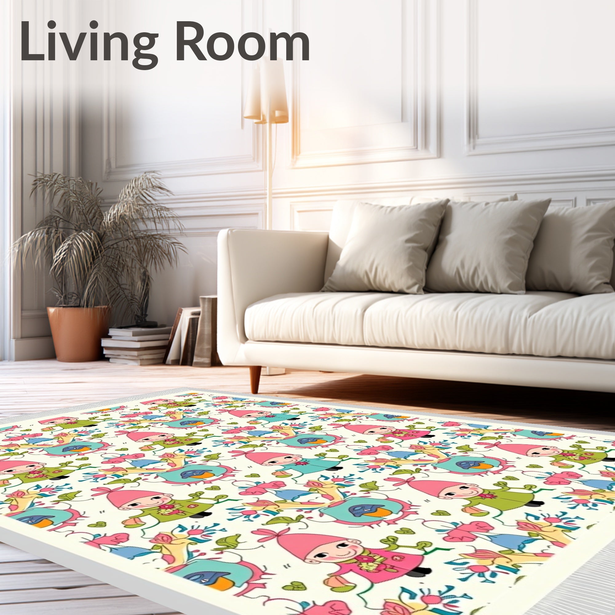 Whimsical Figure Floral Repeating Pattern Rug