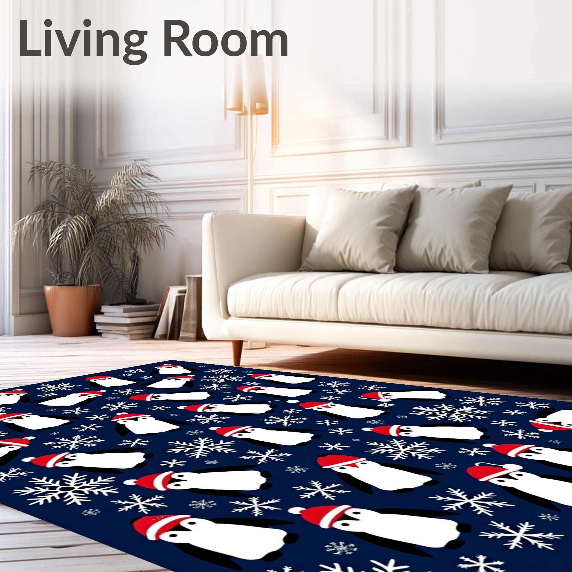 Festive Penguin Snowflakes Blue Rug