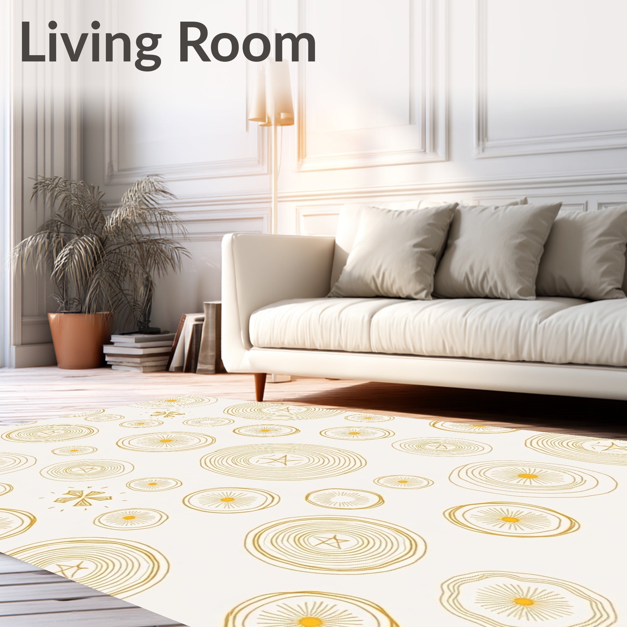 Golden Sunburst Circles Contemporary Rug