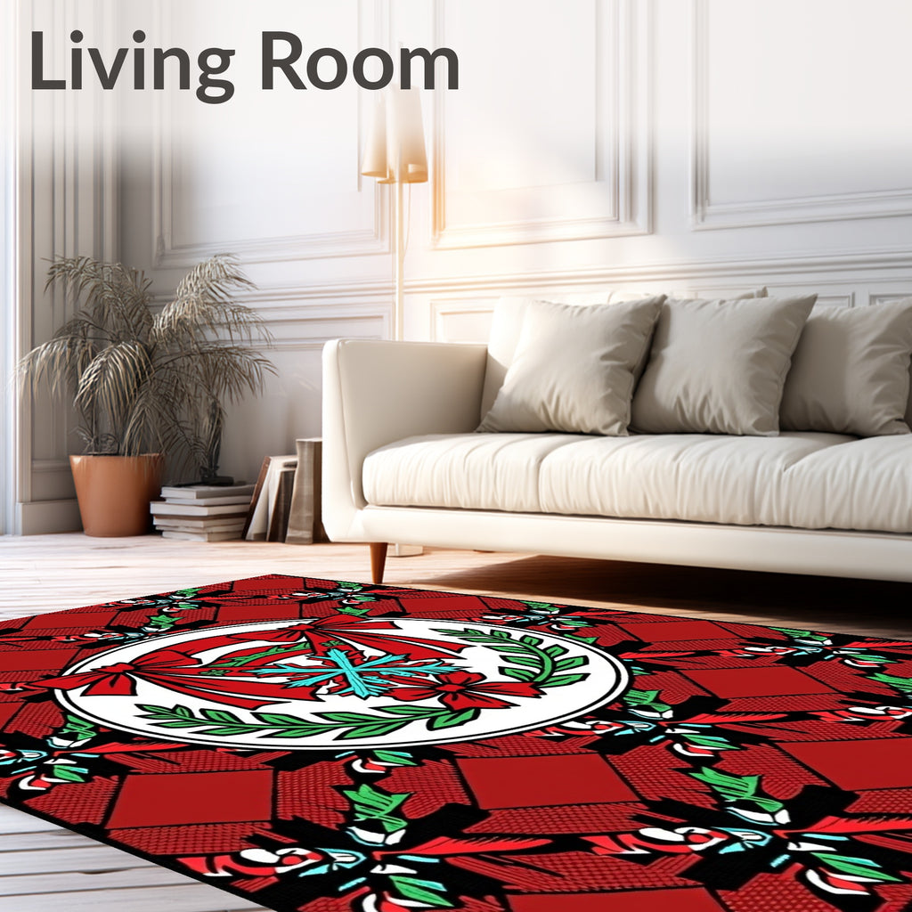 Crimson Holly Wreath Bow Medallion Rug