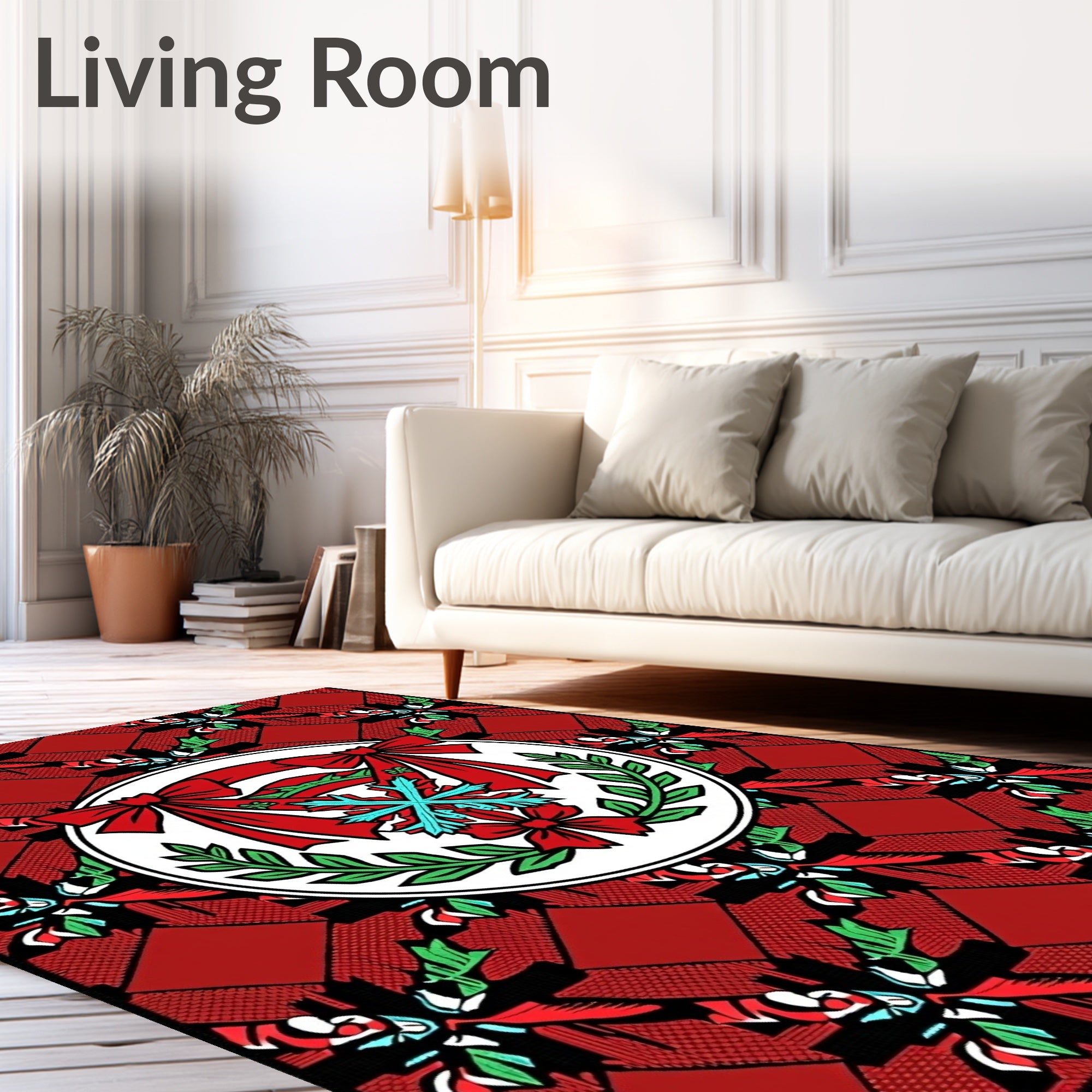 Crimson Holly Wreath Bow Medallion Rug
