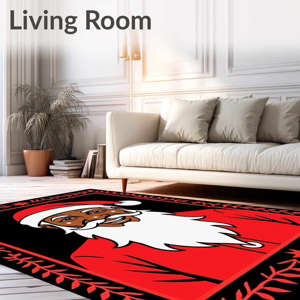Crimson Santa Claus Portrait Red Border Rug
