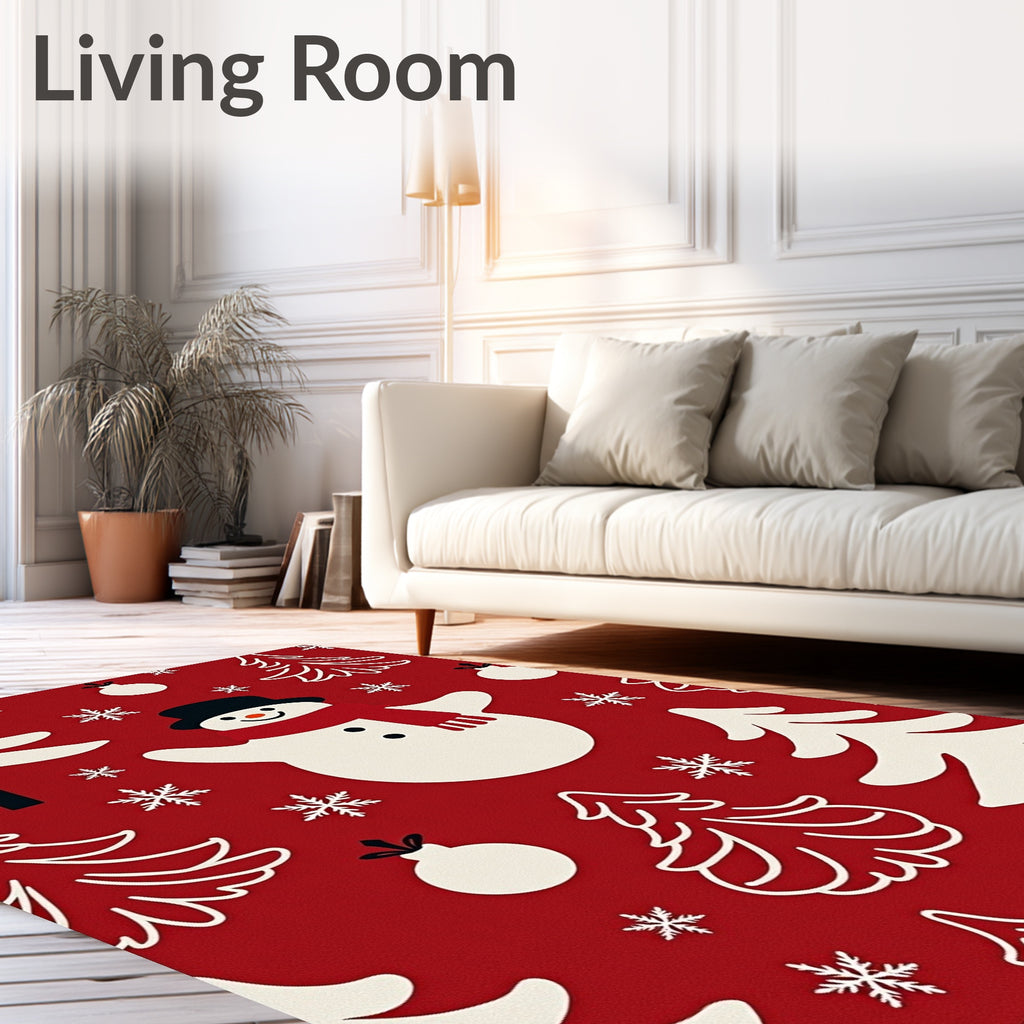 Cheerful Red Snowman Christmas Tree Snowflakes Rug