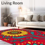 Vibrant Red and Yellow Sunflower Floral Art Rug