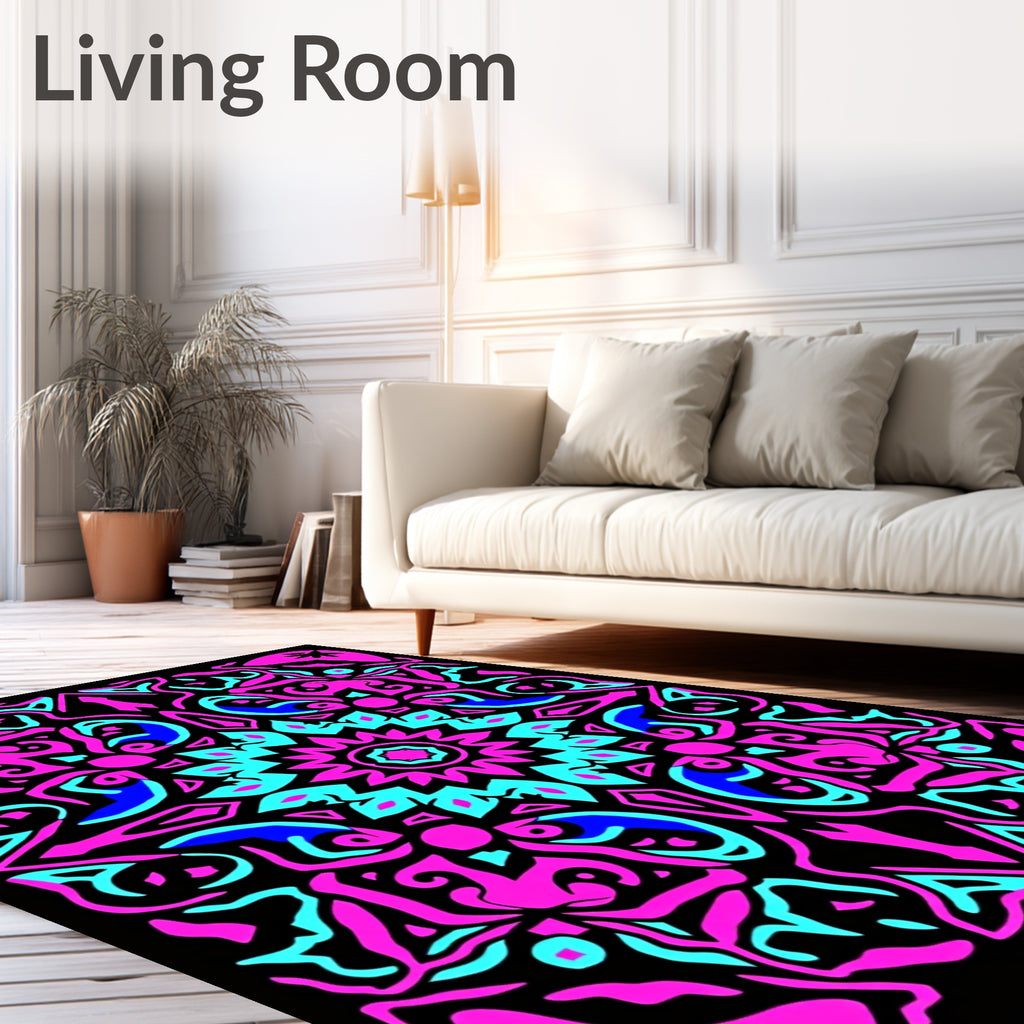 Vibrant Pink Blue Mandala Art Rug