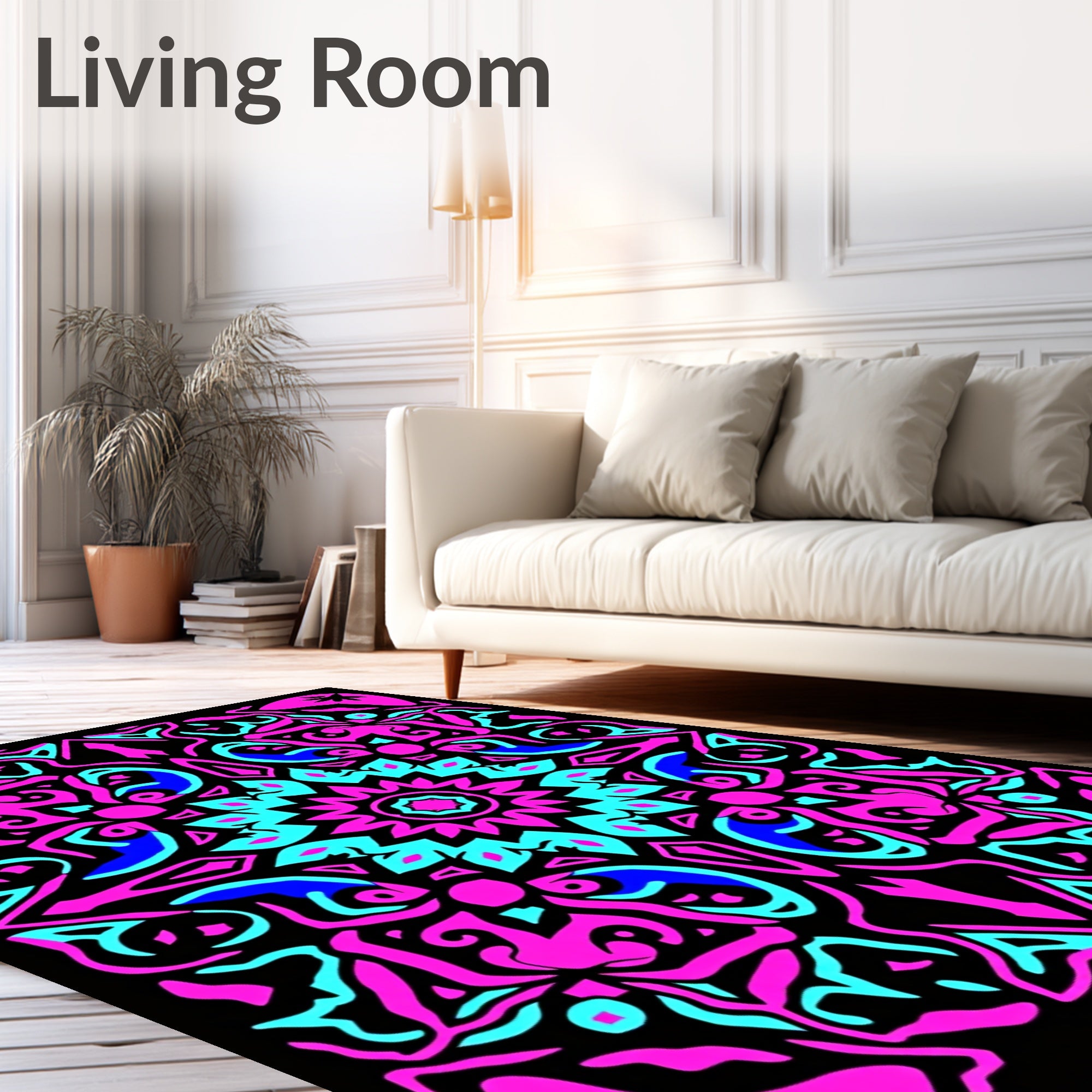 Vibrant Pink Blue Mandala Art Rug