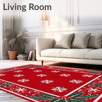 Christmas Red Snowflake Holly Border Rug