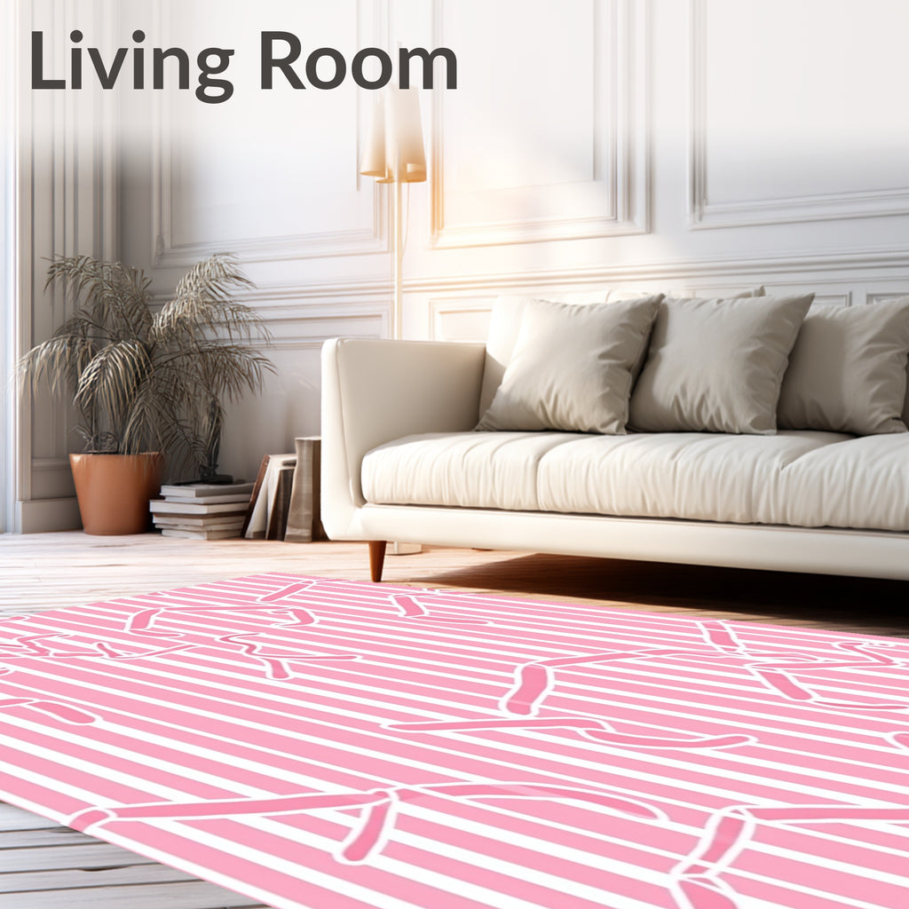 Pink and White Striped Ribbon Overlay Rug