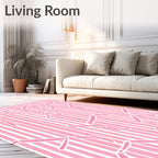 Pink and White Striped Ribbon Overlay Rug
