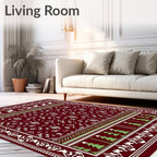 Deep Red Deer and Trees Rug