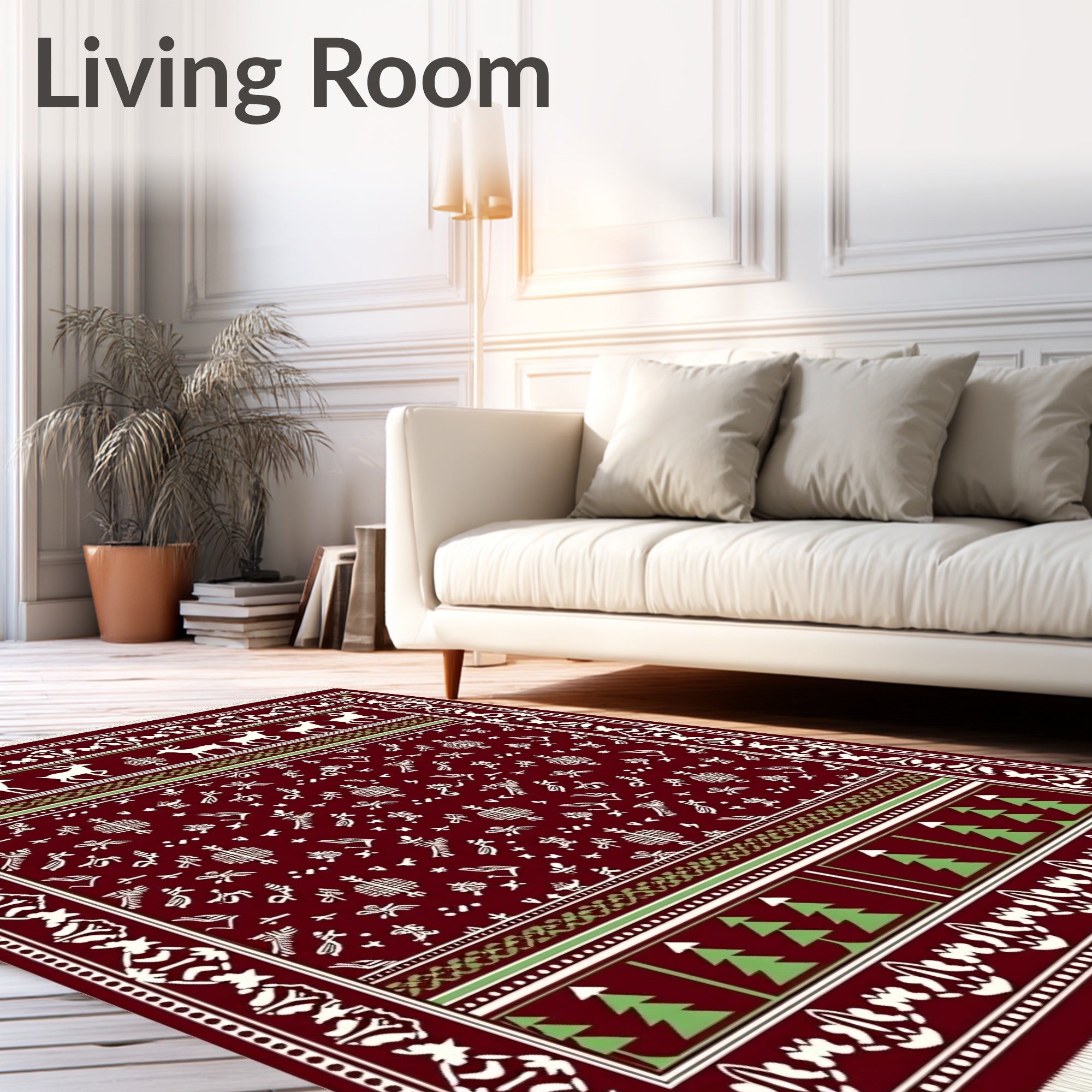 Deep Red Deer and Trees Rug