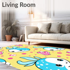 Cute Blue Fish Pink Seashells Yellow Rug