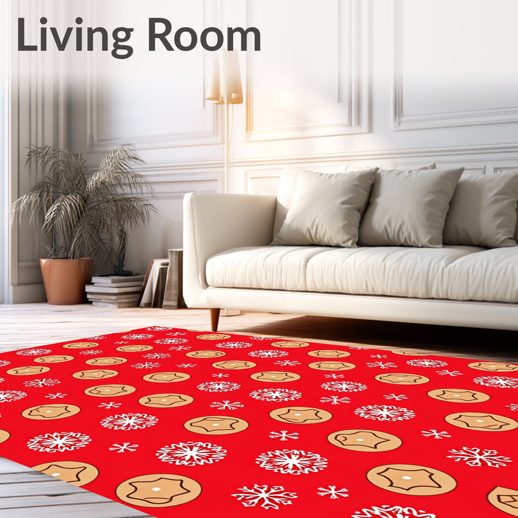 Red Snowflake Cookie Medallion Rug
