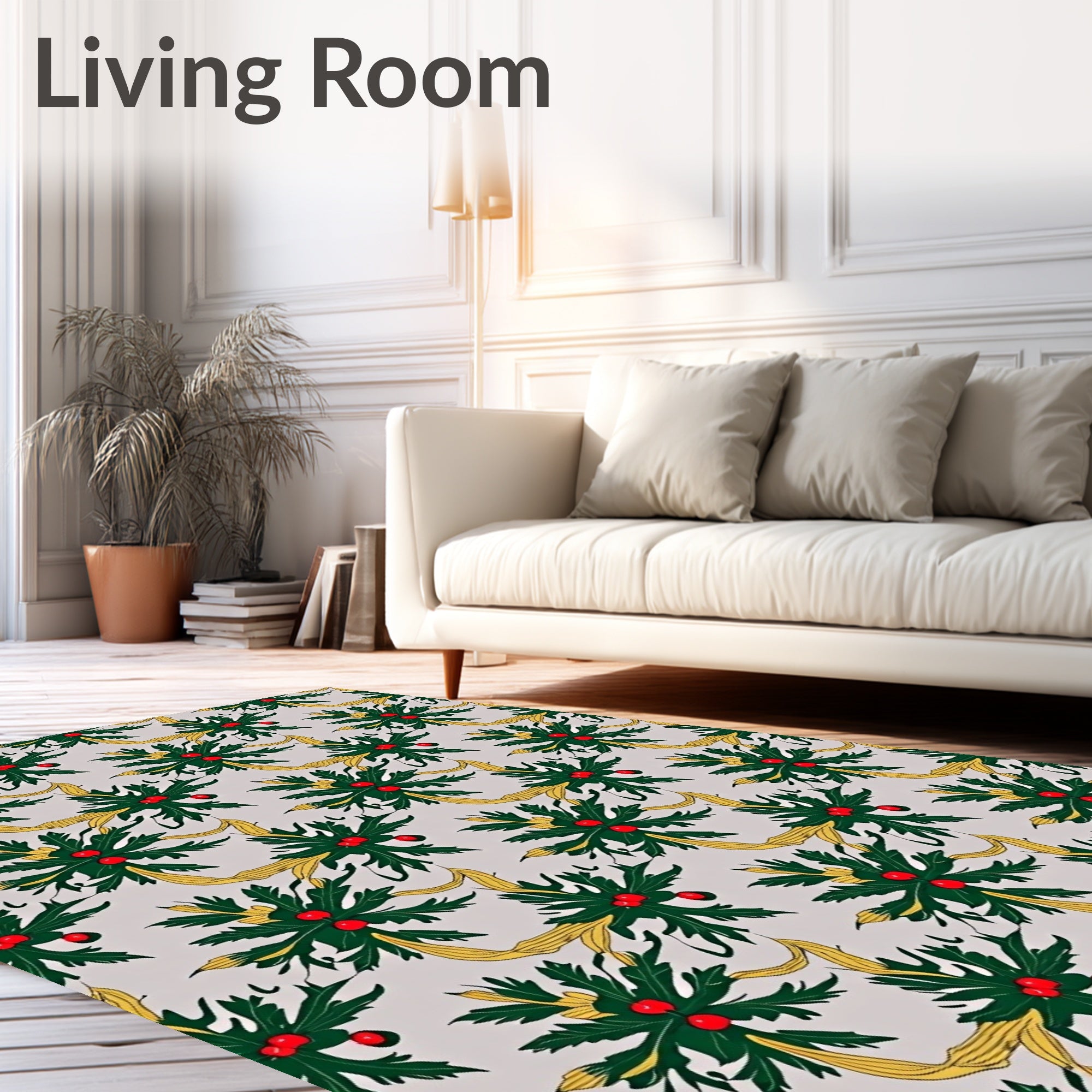Festive Green Holly Berry Ribbon Repeated Rug