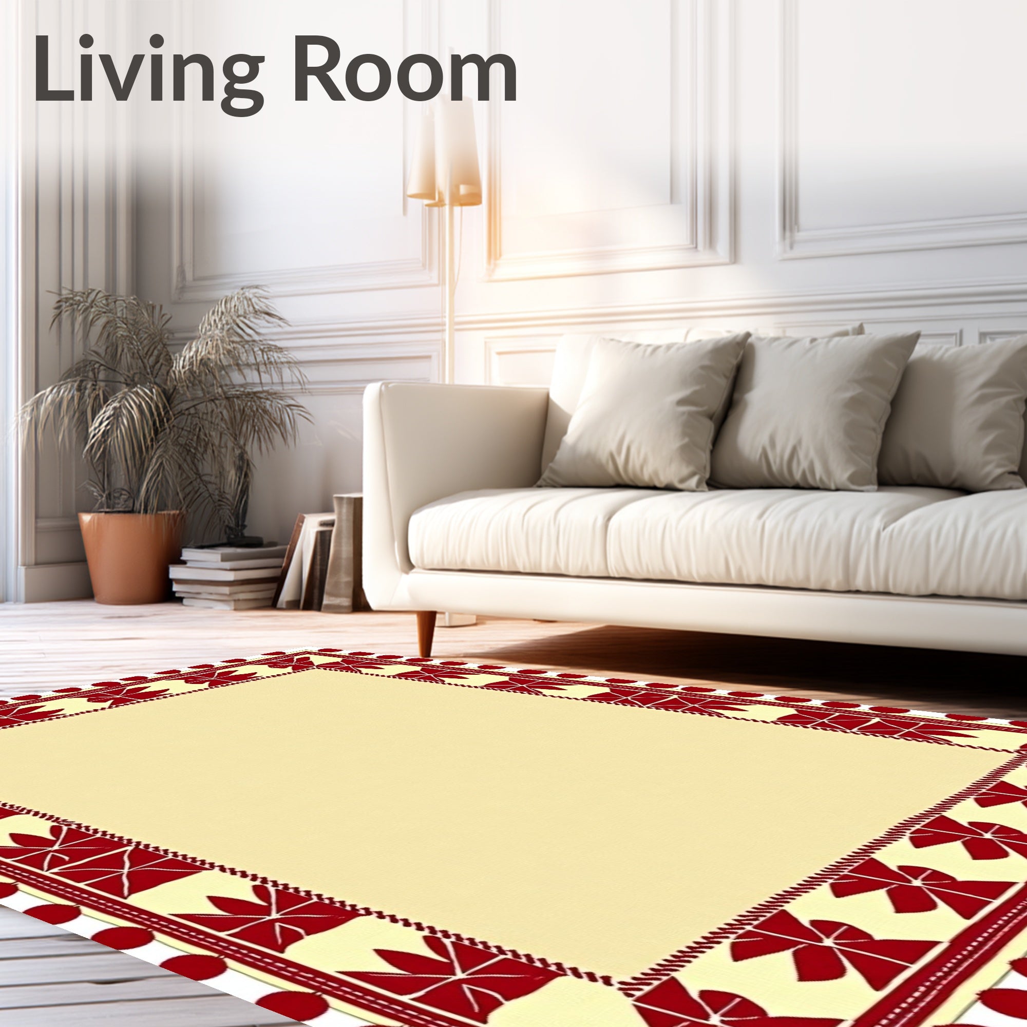 Crimson Pom Pom Square Motif Rug