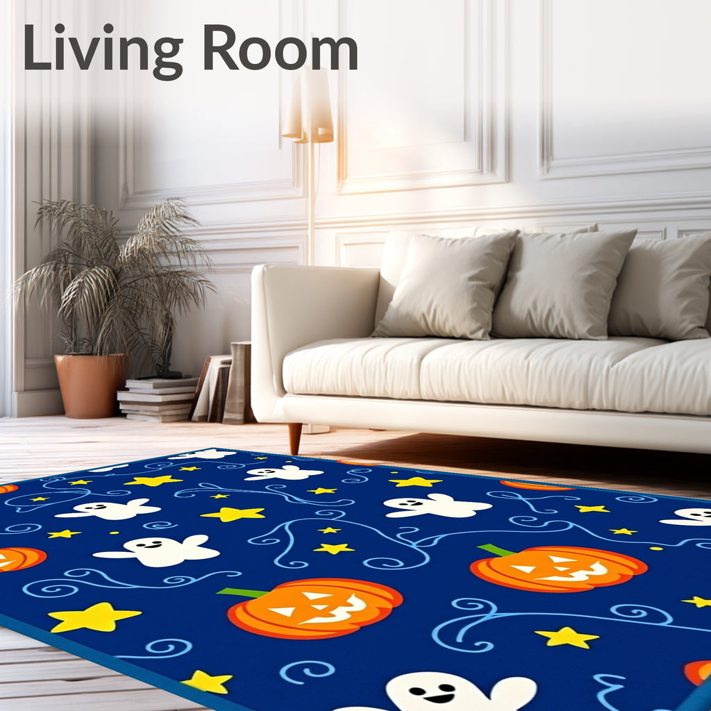 Spooky Blue Pumpkin Ghost Star Rug