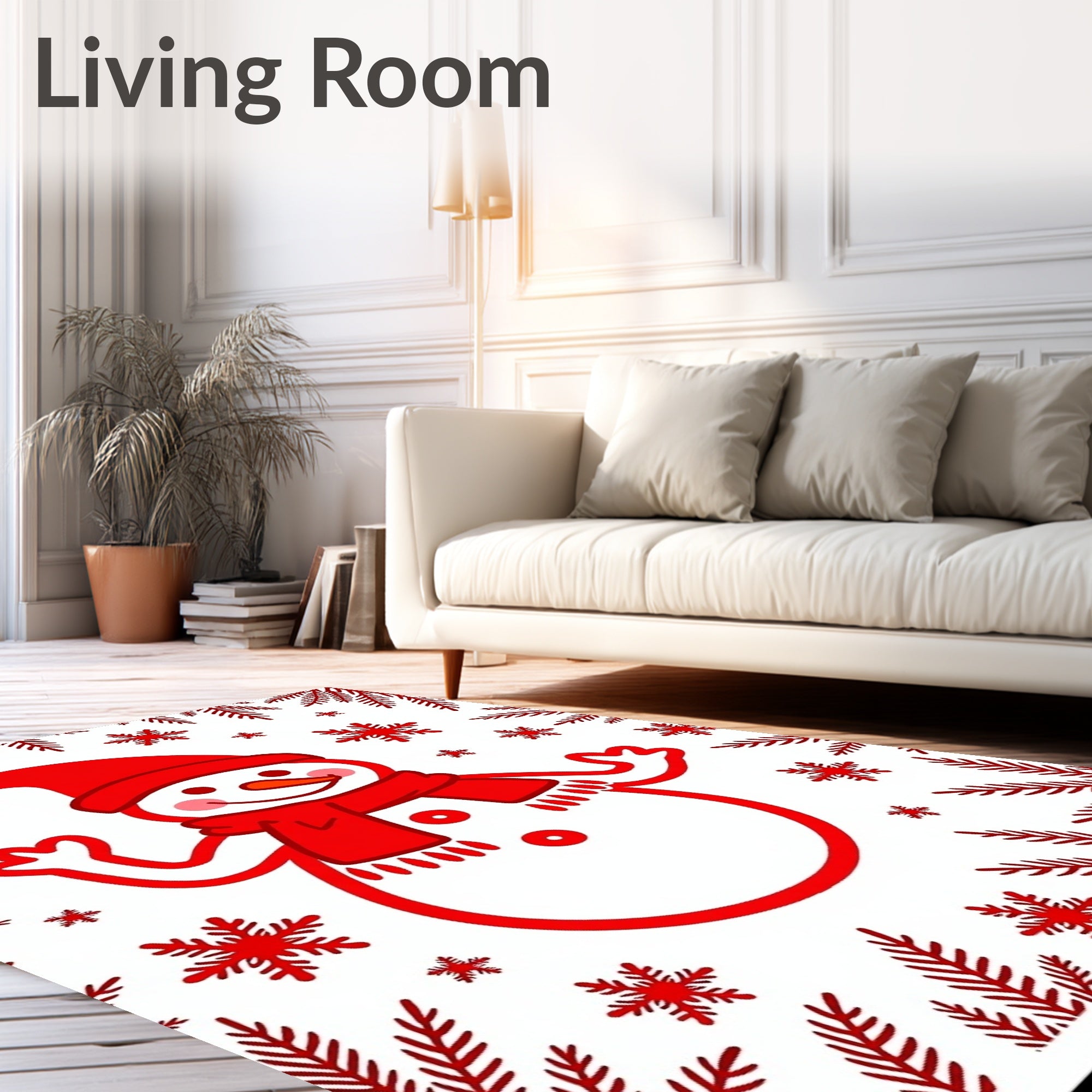 Red Snowman Snowflake Winter Scene Rug