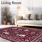 Crimson White Whimsical Cat Floral Rug