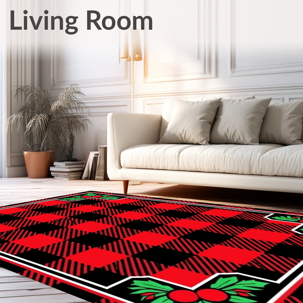 Red Black Buffalo Check Holly Accents Rug