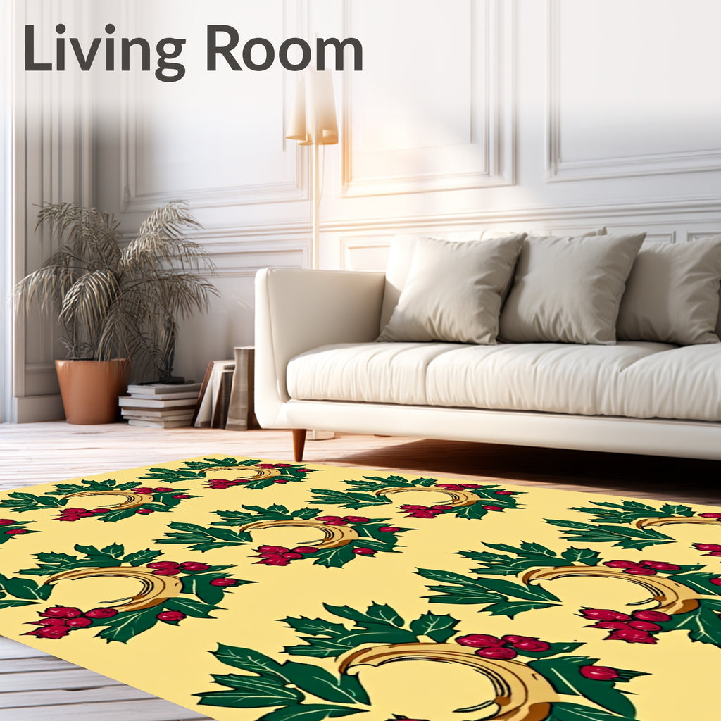 Golden Crescent Holly Berry Wreath Rug