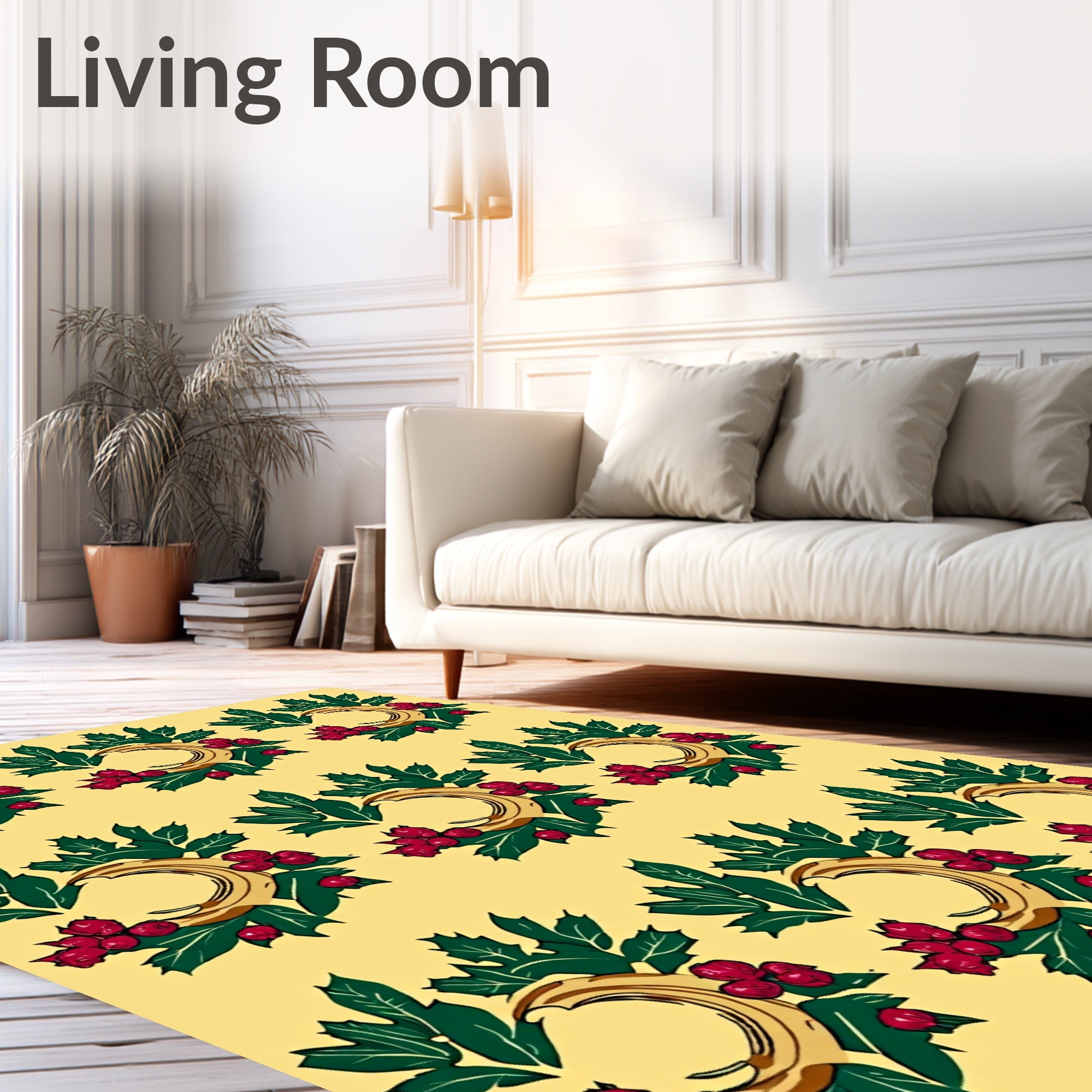 Golden Crescent Holly Berry Wreath Rug