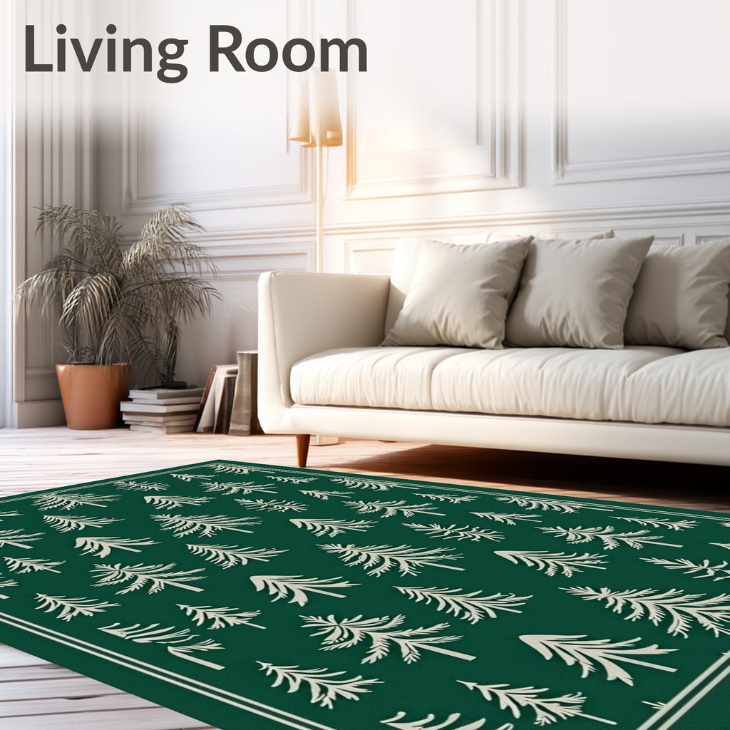 Green Woodland Pine Tree Collection Rug