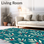 Teal Berry Leaf Branch Scatter Rug