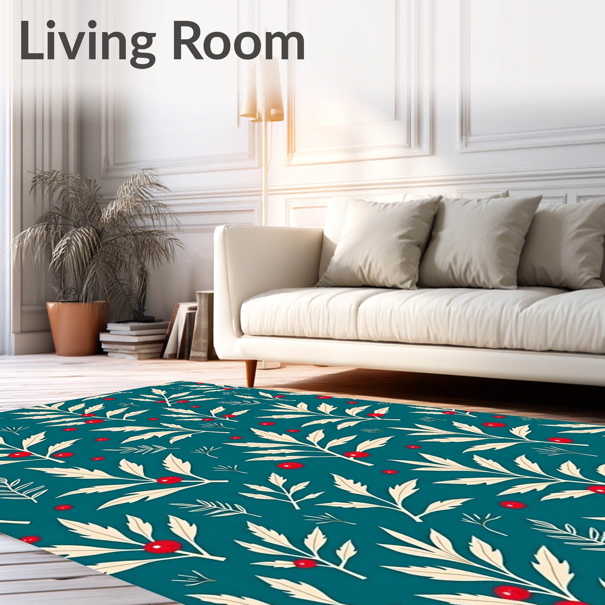 Teal Berry Leaf Branch Scatter Rug