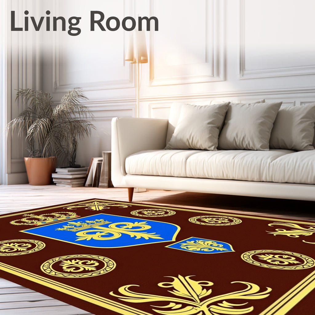 Royal Blue Gold Crest Crown Ornament Rug