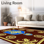 Royal Blue Gold Crest Crown Ornament Rug