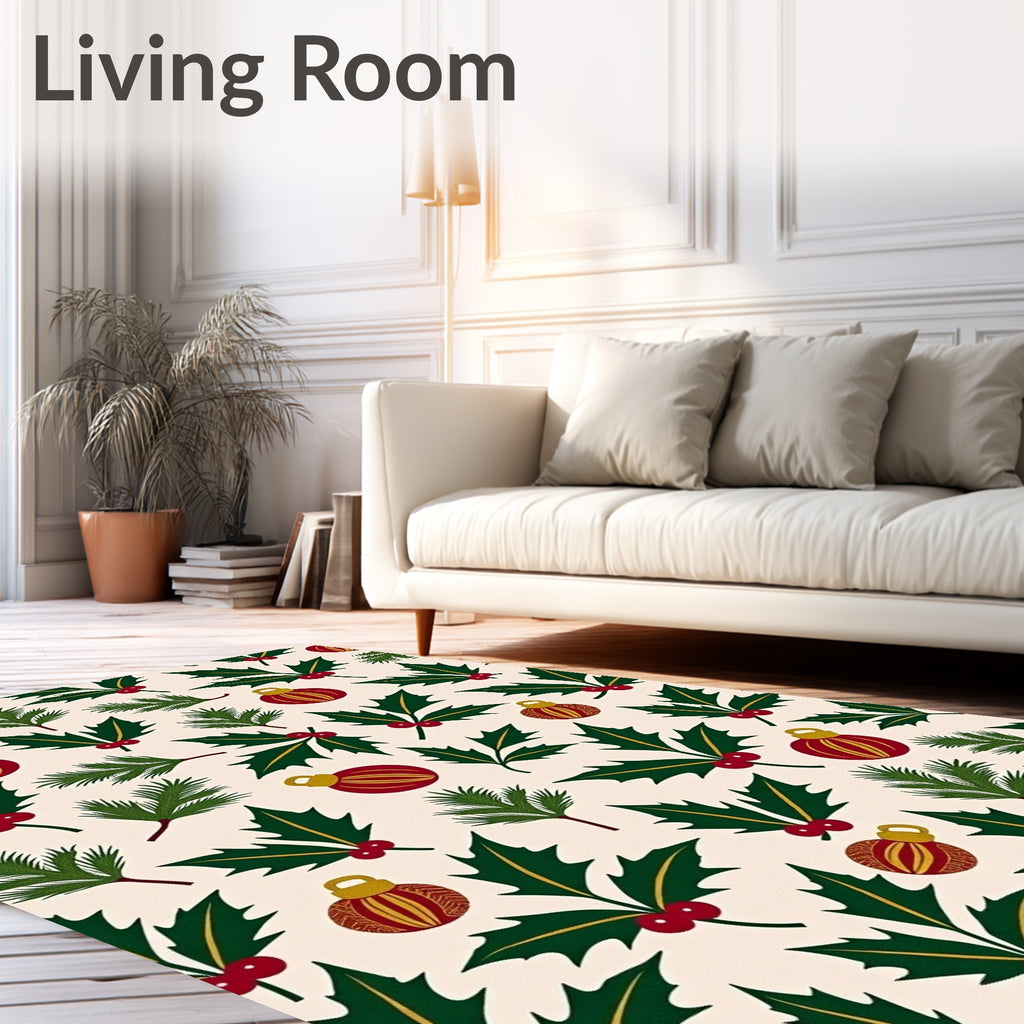 Merry Holly Berry Christmas Ornament Rug