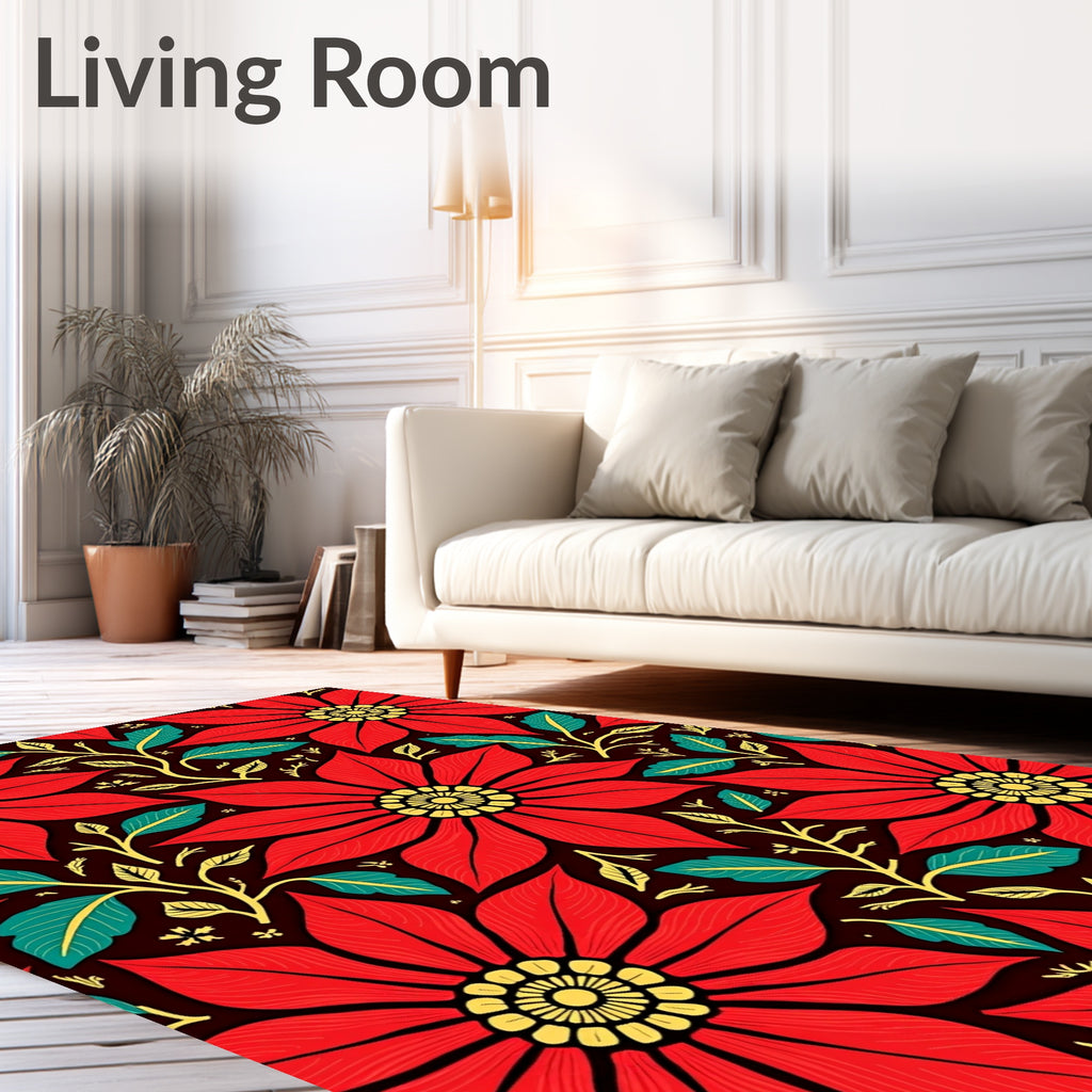 Bold Red Floral Poinsettia Garden Rug