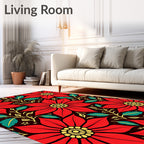 Bold Red Floral Poinsettia Garden Rug