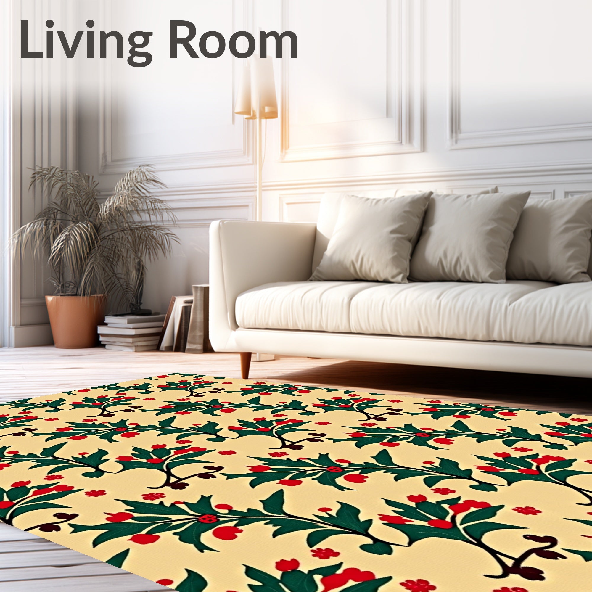 Rustic Red Berry Leaf Vine Rug