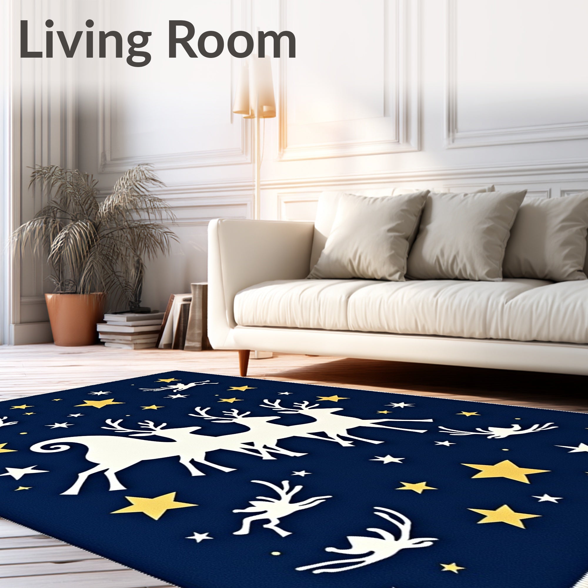 Deep Blue Night Deer Stars Rug