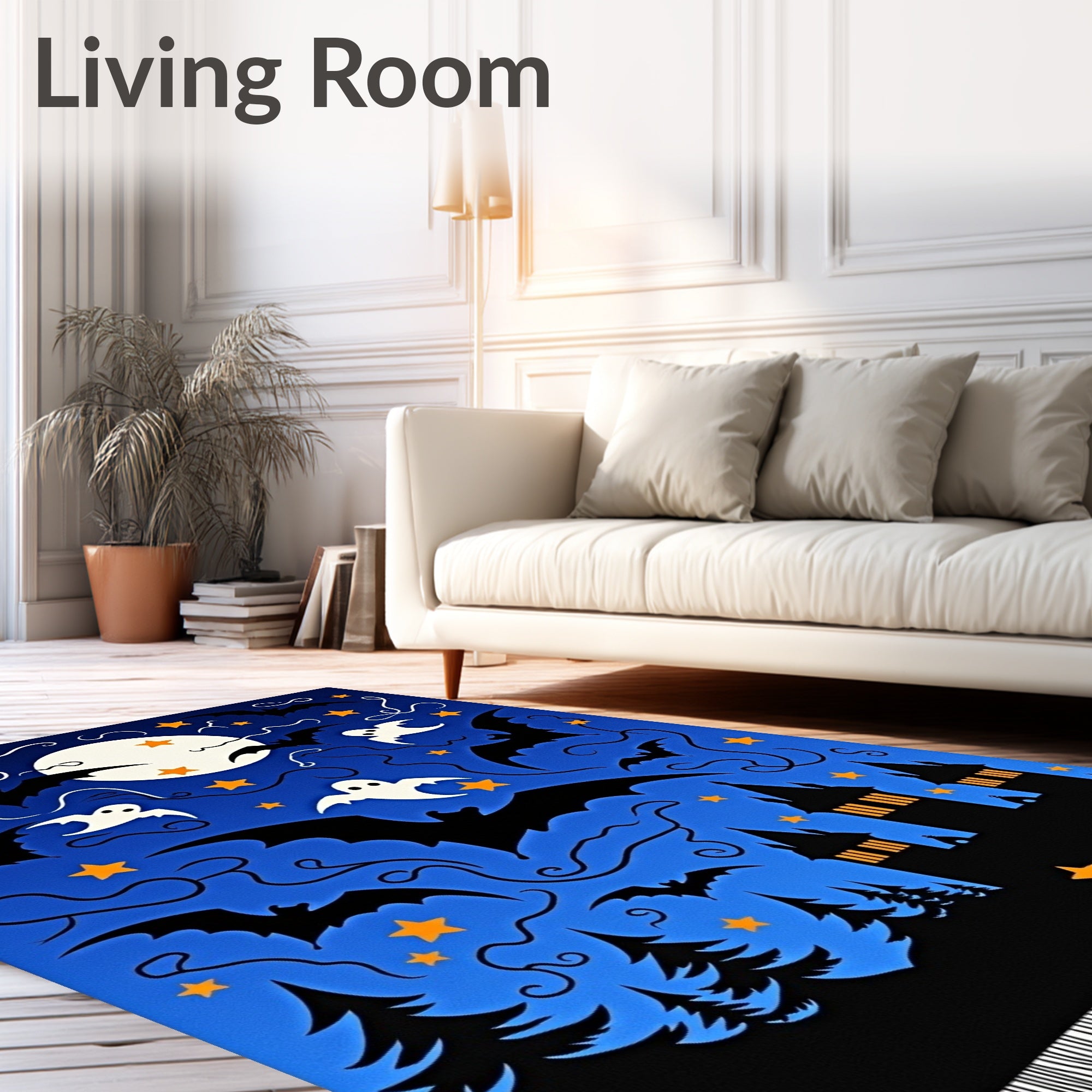 Spooky Night Bats Ghosts Moon Castle Rug