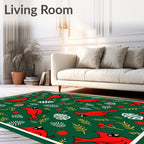 Red Cardinals With Festive Green Background Rug