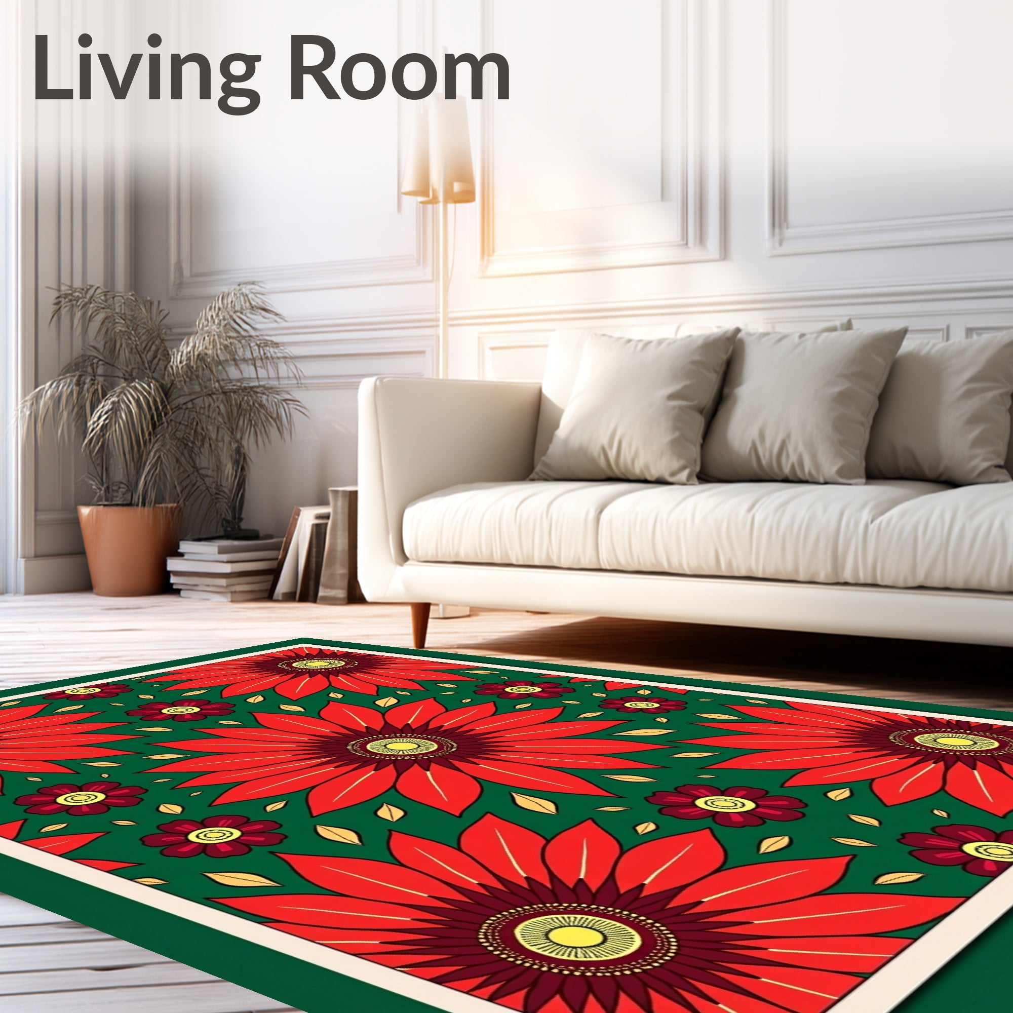 Crimson Red Floral Meadow Rug