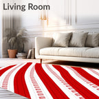 Crimson White Striped Square Collage Rug