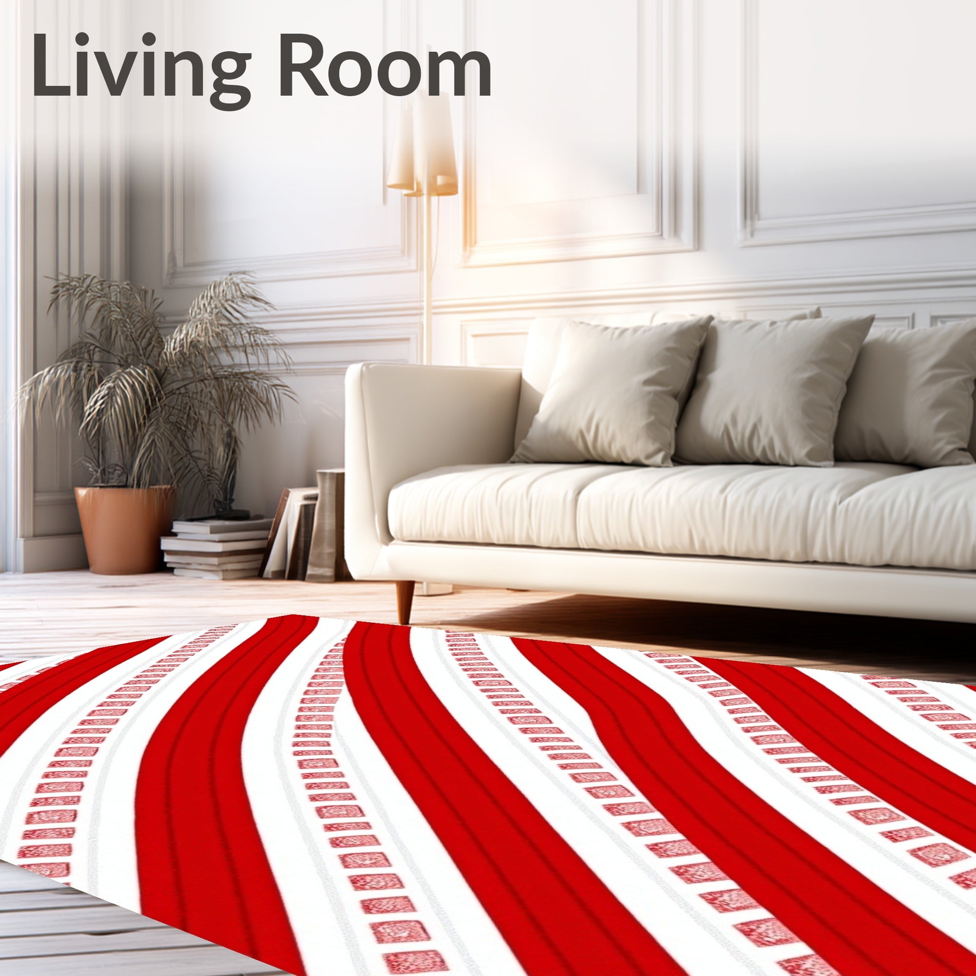 Crimson White Striped Square Collage Rug
