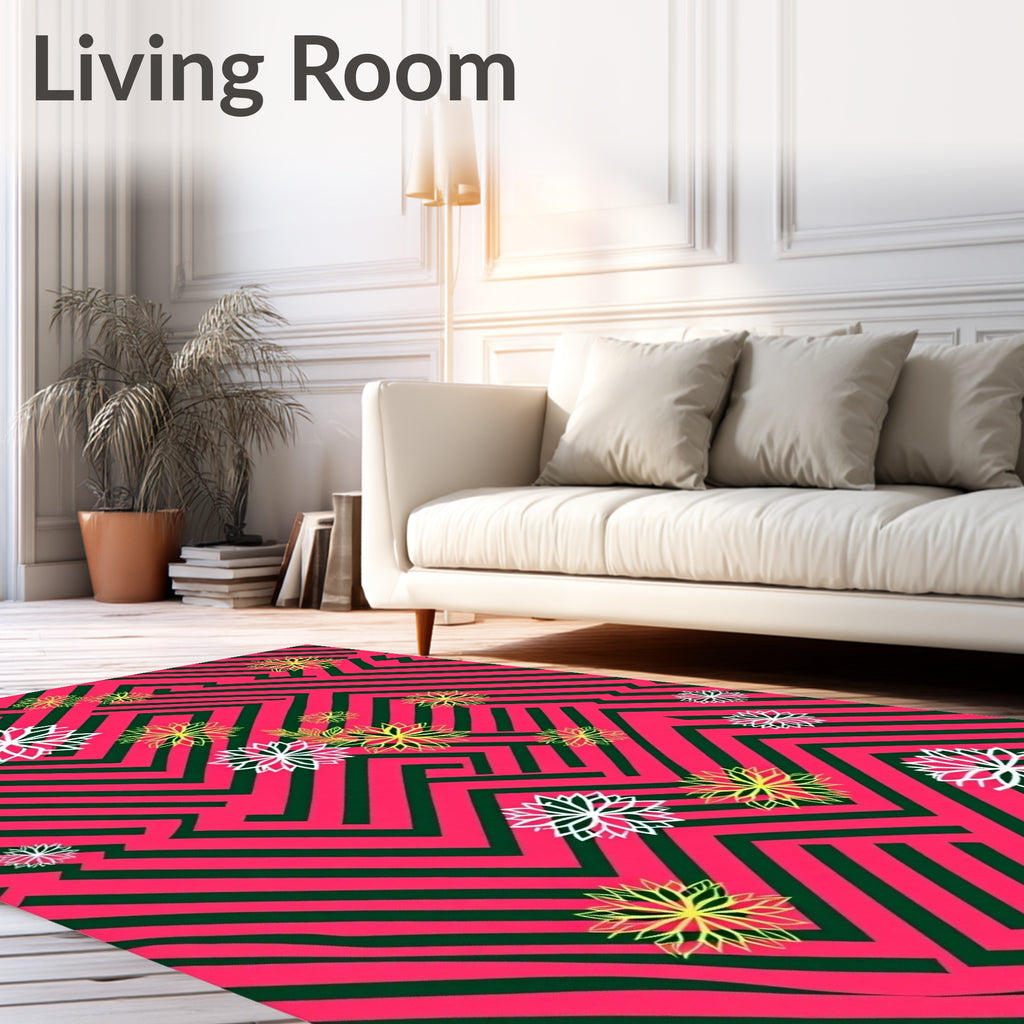 Vibrant Pink Maze Floral Bloom Rug