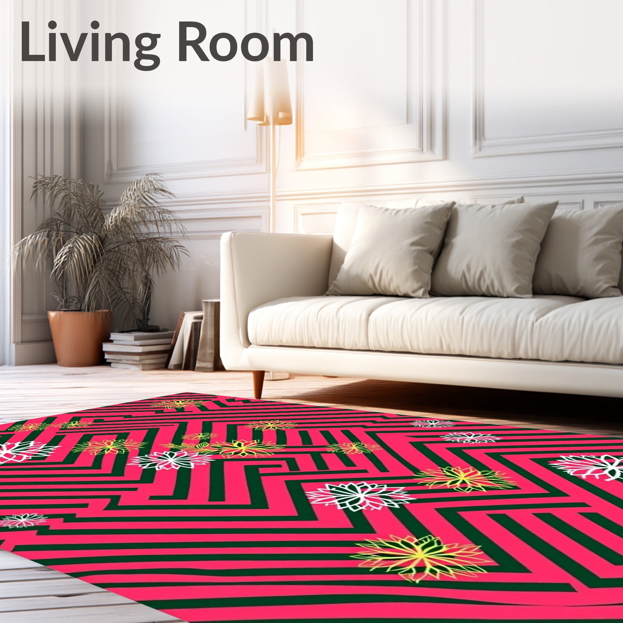 Vibrant Pink Maze Floral Bloom Rug