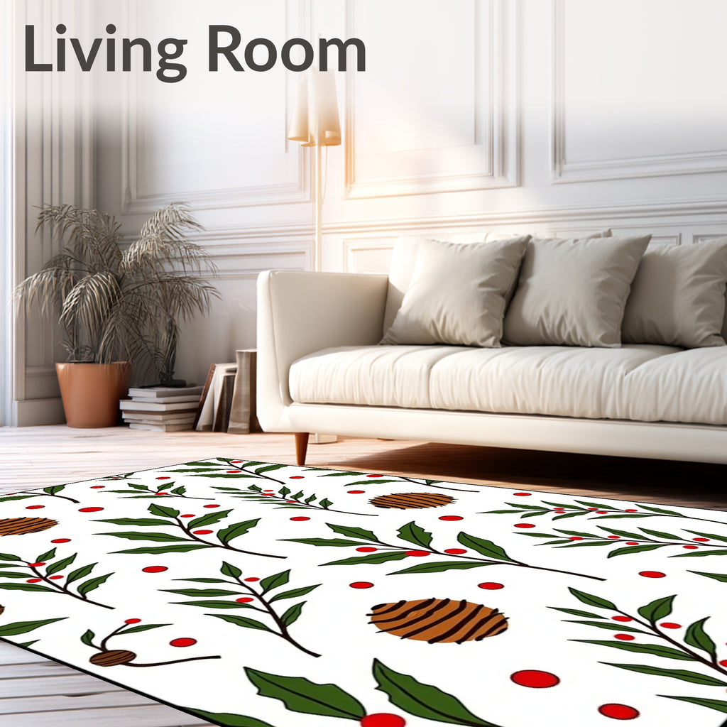 Green Leafy Branches Red Berries Orb Rug