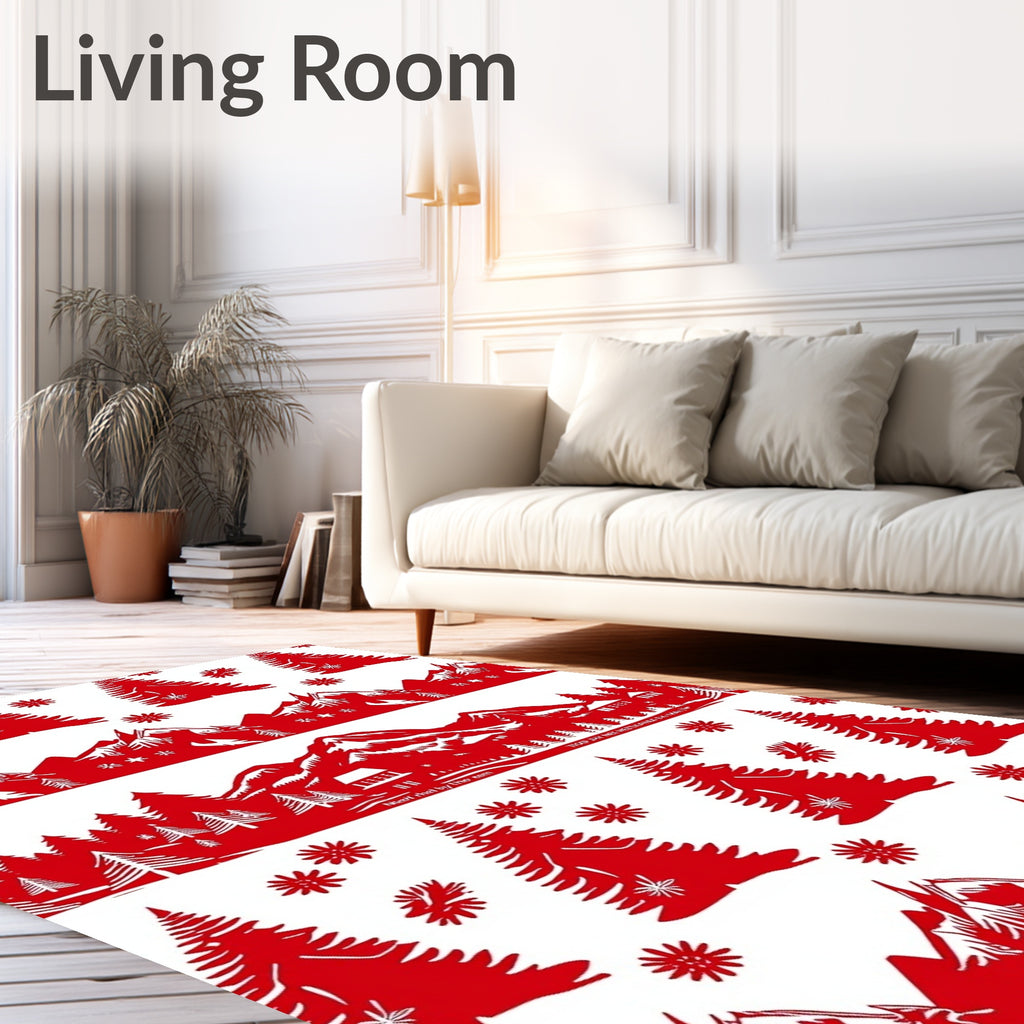 Red Winter Forest Mountain Landscape Rug
